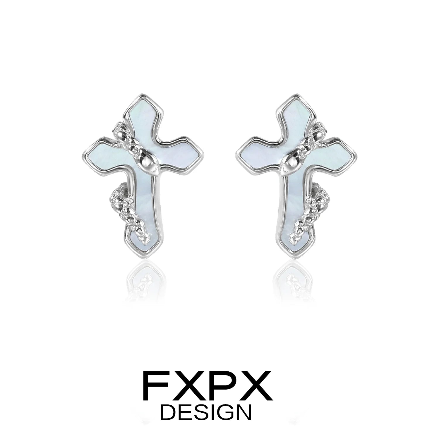 FXPX snake wrap cross earrings featuring intricate design and glossy finish for stylish accessorizing