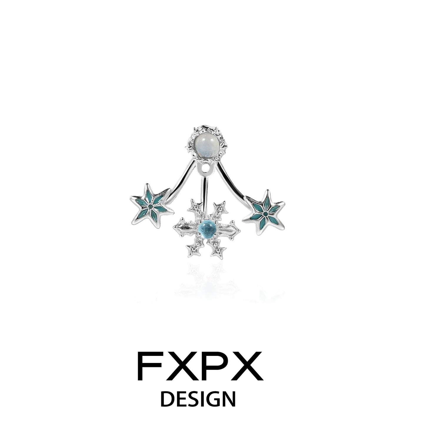 Stylish FXPX snowflake agate stud earrings with silver design and colorful accents