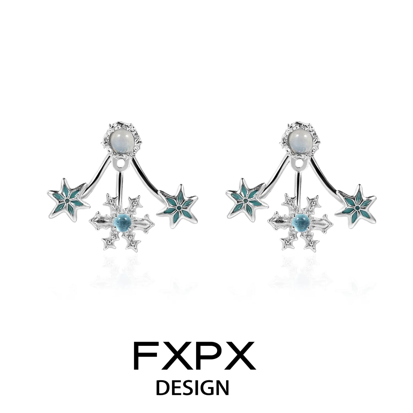 FXPX snowflake agate stud earrings with star and gemstone detailing for a stylish accessory