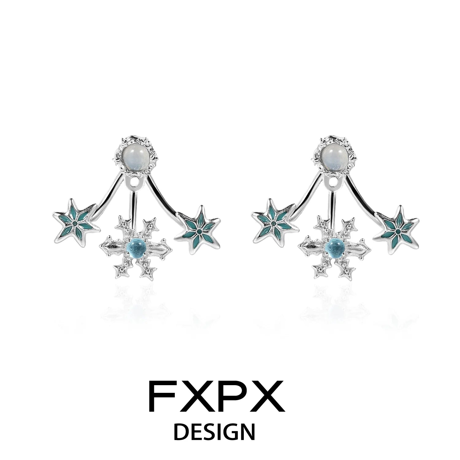 FXPX snowflake agate stud earrings with star and gemstone detailing for a stylish accessory