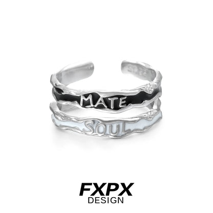 FXPX soulmate engraved ring in silver featuring 'Soul' and 'Mate' designs for a unique accessory