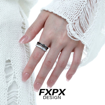 FXPX soulmate engraved ring shown on a woman's hand, featuring a stylish and meaningful design