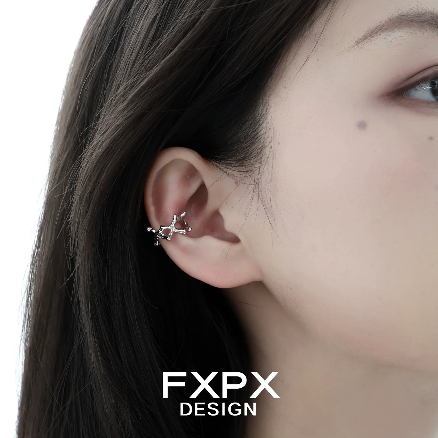 Stylish FXPX special shaped silver ear cuff featuring a unique design for modern accessorizing