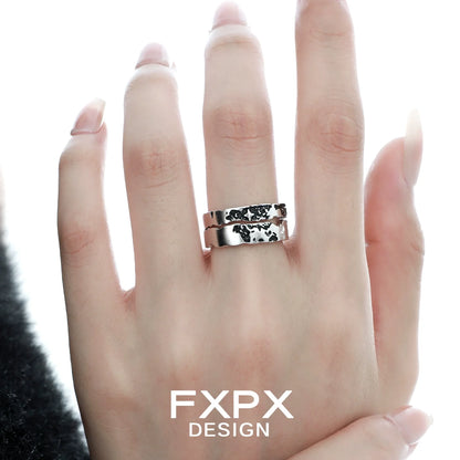 FXPX star puzzle couple rings in silver with intricate design for matching lovers' jewelry