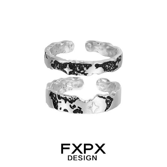 FXPX star puzzle couple rings in silver with a unique design symbolizing connection