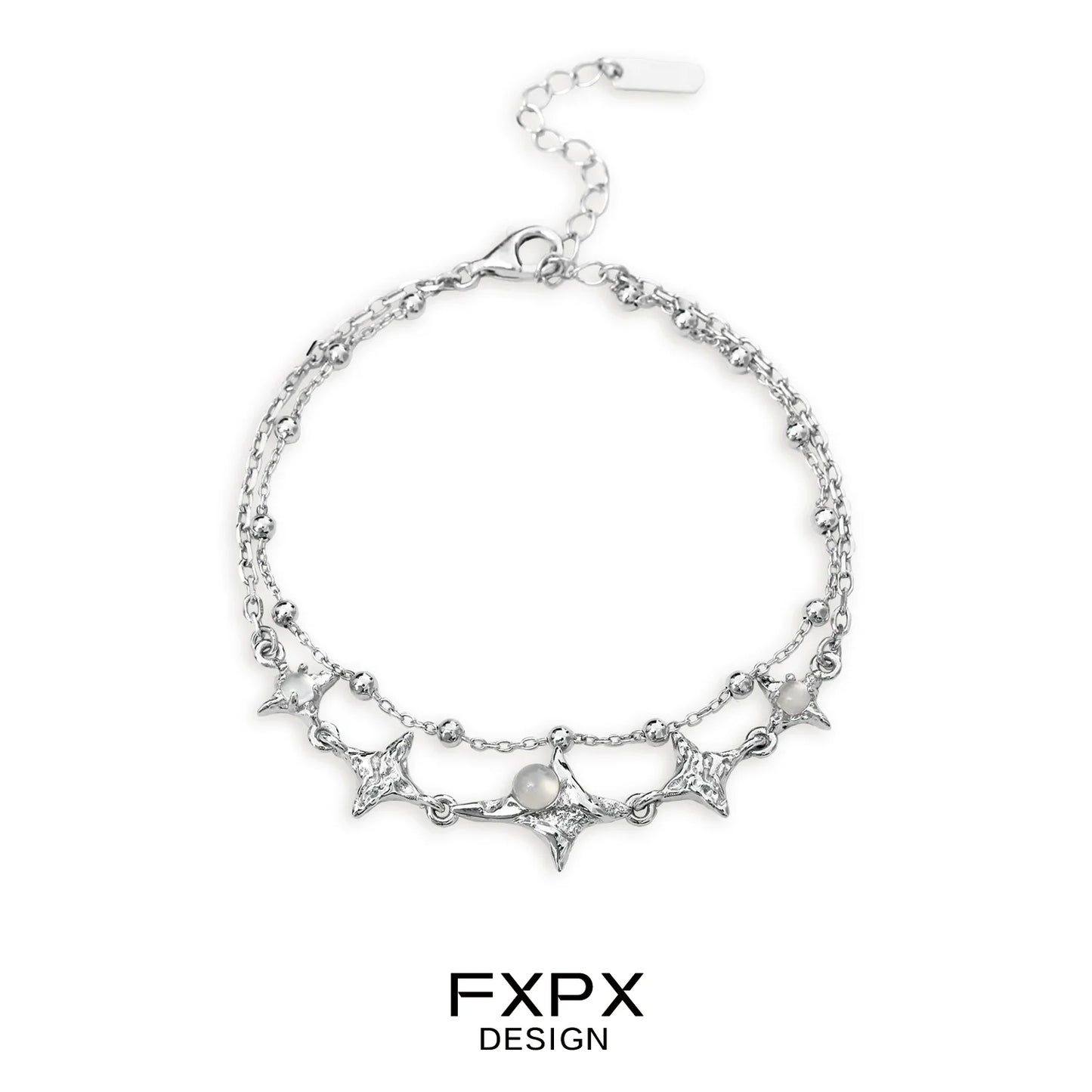 FXPX star silver bracelet with decorative star accents and pearls for a chic look