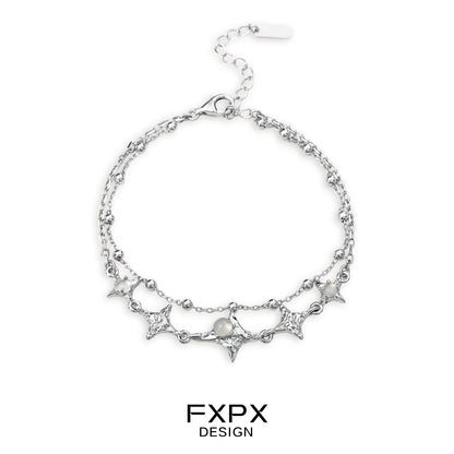 FXPX star silver bracelet featuring star and pearl accents for elegant style