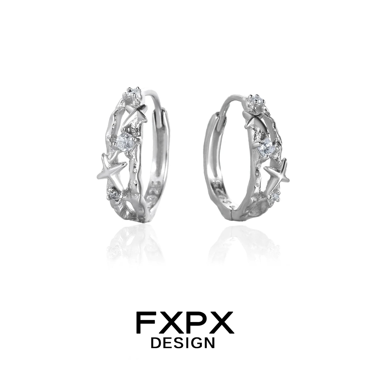 FXPX star silver earrings with sparkling accents for a stylish look