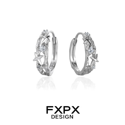 FXPX star silver earrings with sparkling accents for a stylish look