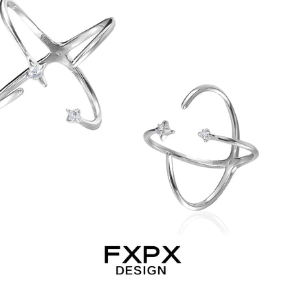 FXPX star silver ring featuring a unique twisted design with sparkling star accents