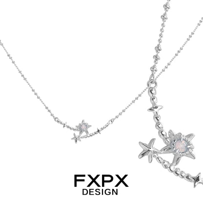 FXPX starfish necklace in silver featuring multiple starfish charms for a trendy ocean-inspired look