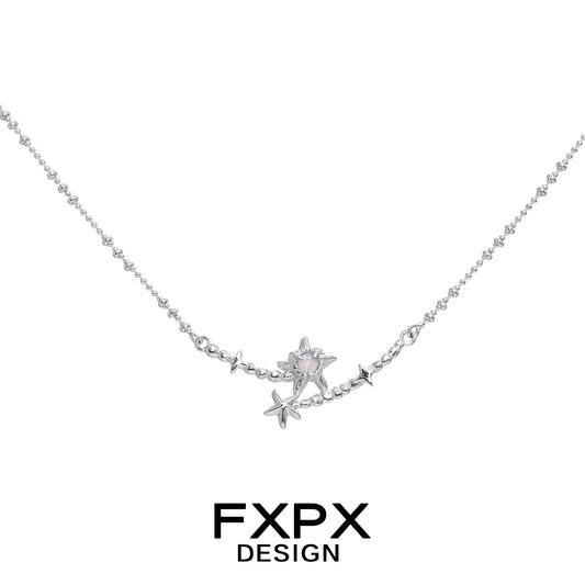 FXPX starfish necklace in silver with sparkling star charms for beach lovers