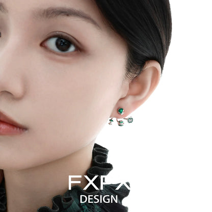 Elegant FXPX sweet apple silver earrings showcasing a unique design and stylish appeal