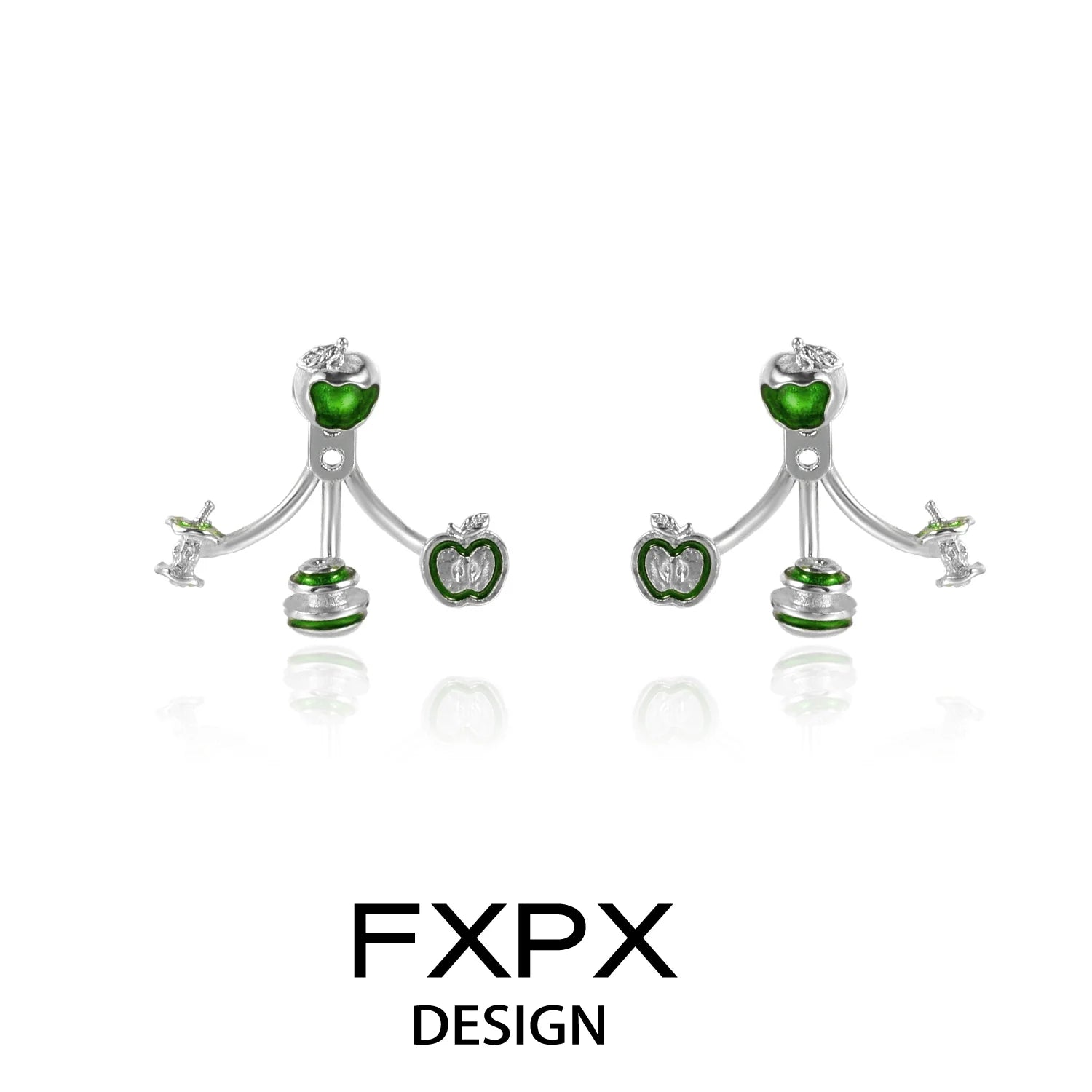 Sweet apple silver earrings with green apple charms and sparkling accents by FXPX