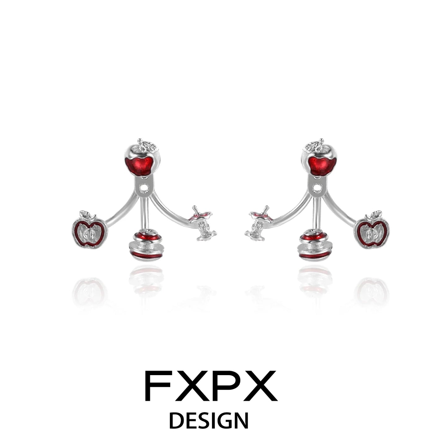 Sweet apple silver earrings featuring charming apple designs with red accents by FXPX