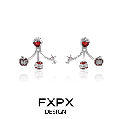 Sweet apple silver earrings featuring charming apple designs with red accents by FXPX