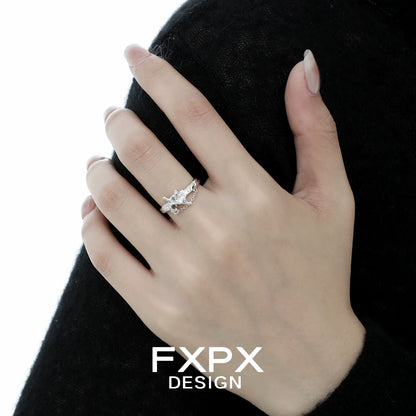 FXPX silver sword cross ring featuring intricate design and sparkling stones, elegant for everyday wear