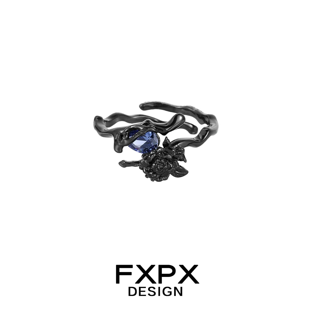 FXPX Tanzanian blue rose ring featuring an elegant design with a stunning blue gemstone