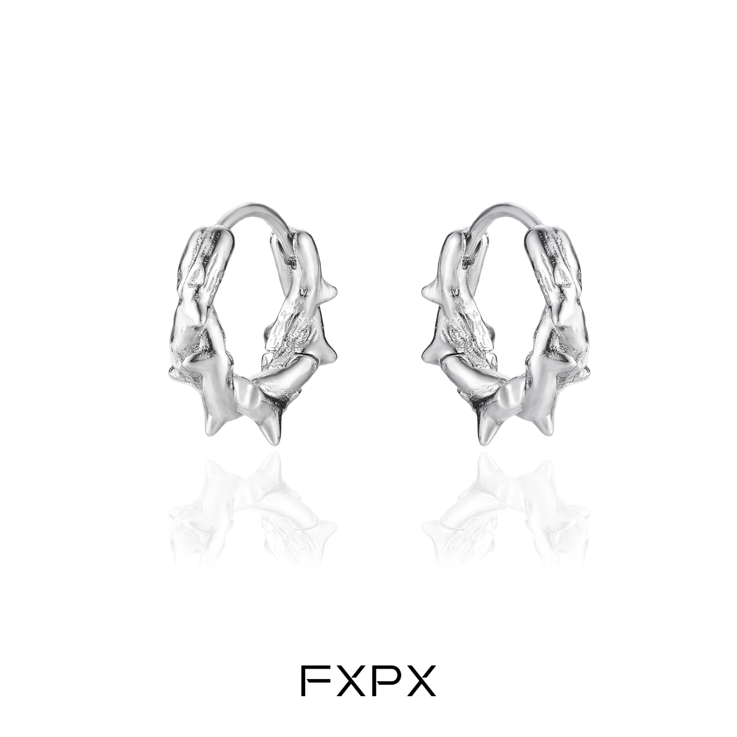 FXPX thorn silver hoop earrings featuring a unique thorn design for stylish elegance
