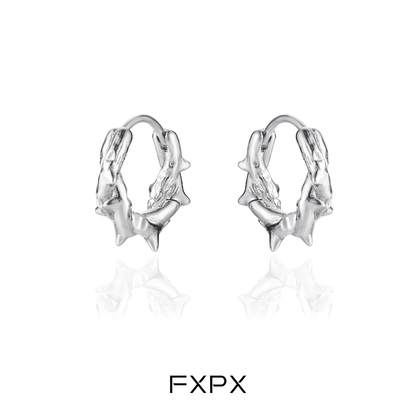 FXPX thorn silver hoop earrings featuring a unique thorn design for stylish elegance