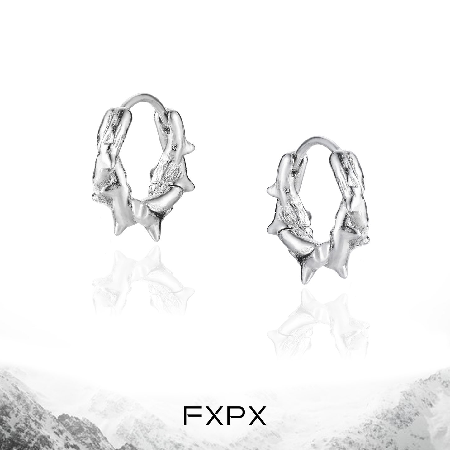 FXPX thorn silver hoop earrings featuring a unique textured design for stylish elegance