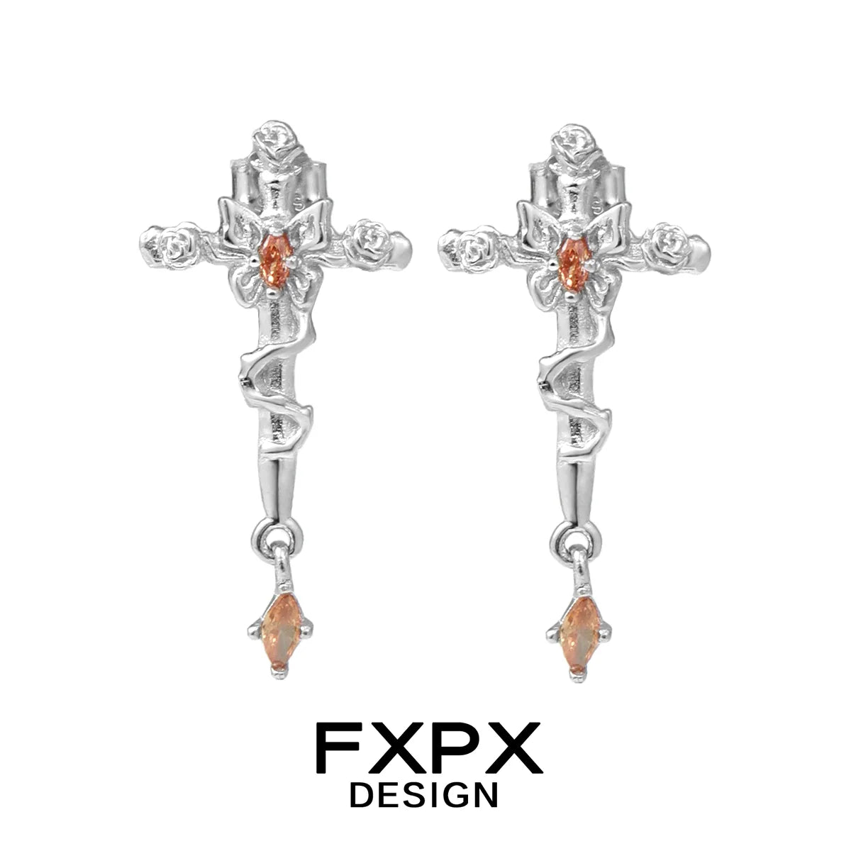 FXPX thorned butterfly cross earrings featuring a unique design with intricate detailing