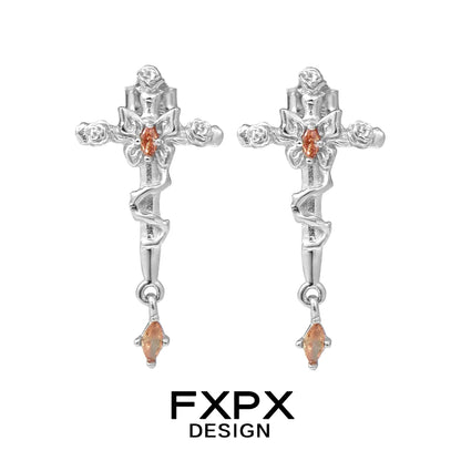 FXPX thorned butterfly cross earrings featuring a unique design with intricate detailing