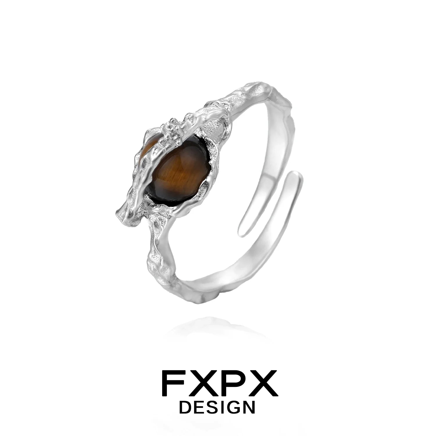 FXPX tiger eye ring for women featuring a unique design with a polished stone