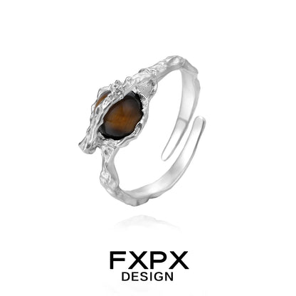 FXPX tiger eye ring for women featuring a unique design with a polished stone