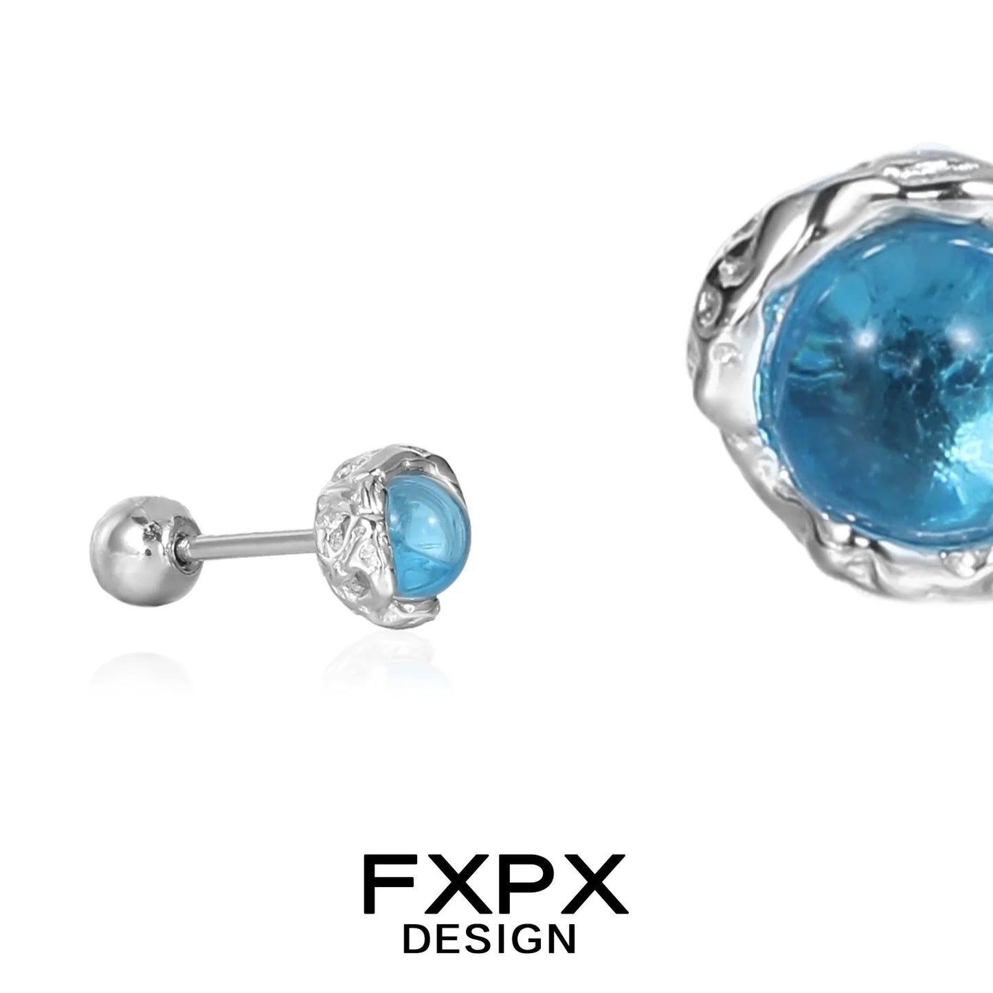 FXPX turquoise blue screw stud earrings with a glossy finish and silver accents for stylish wear