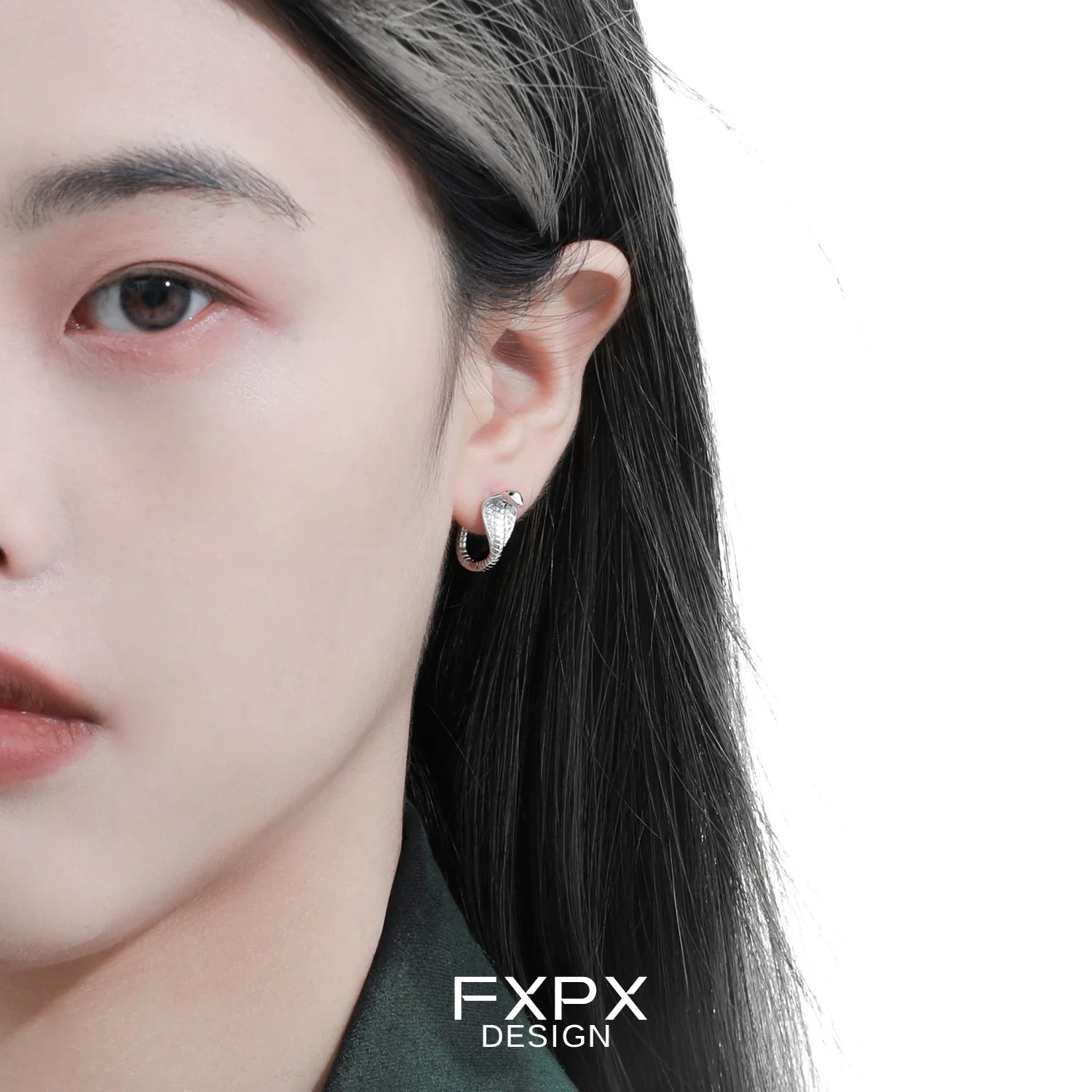 Model wearing FXPX unique serpent earrings for women showcasing elegant design and unique style