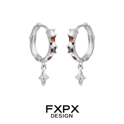 FXPX vintage checker earrings with silver hoop design and charm drop for a stylish look