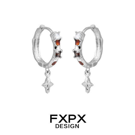 FXPX vintage checker earrings with silver hoop design and charm drop for a stylish look