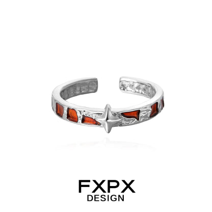 FXPX Vintage Checkerboard Star Ring with Unique Design and Bold Color Accents