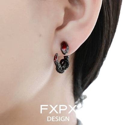 FXPX Viper Wrap Earrings featuring a unique snake design with red and black accents
