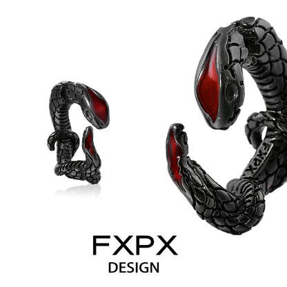 FXPX Viper Wrap Earrings in Black and Red Featuring Intricate Snake Design