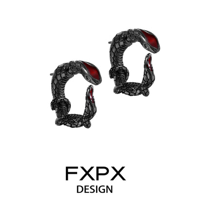 FXPX Viper Wrap Earrings in Black with Red Accents for a Unique Style Statement