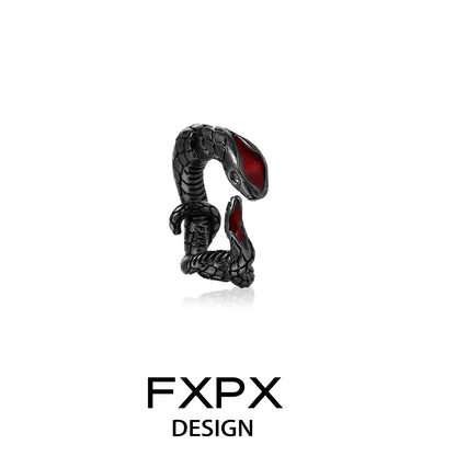 FXPX Viper Wrap Earrings in Black with Red Accents for a Bold Statement Look