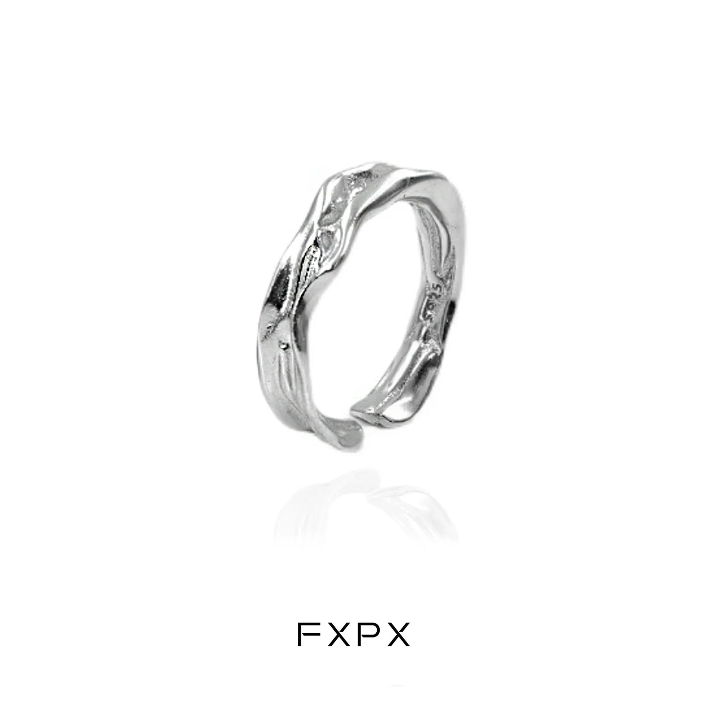 FXPX Silver Voyage Texture Ring with a Unique Organic Design for Everyday Wear