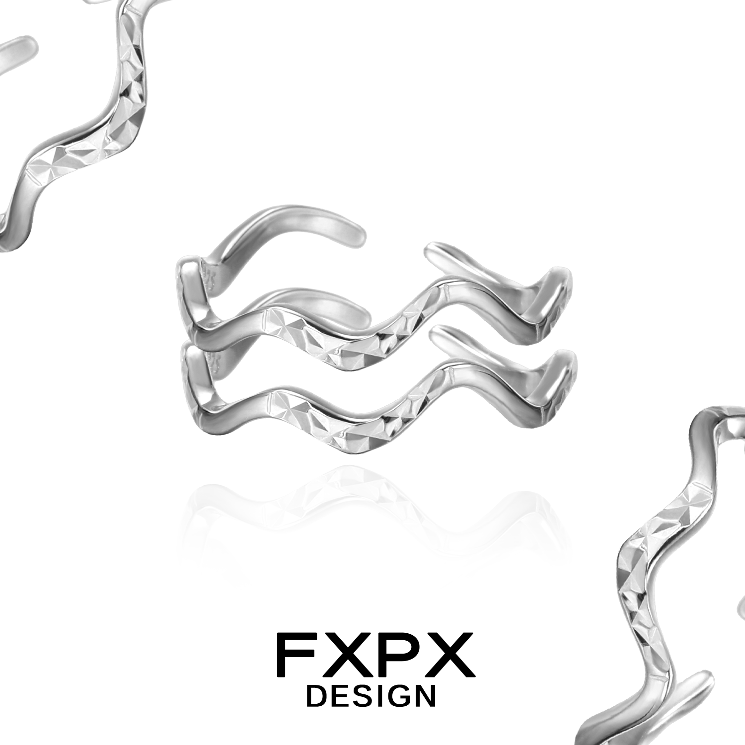 Wavy silver ring by FXPX featuring a unique design and polished finish for elegant style