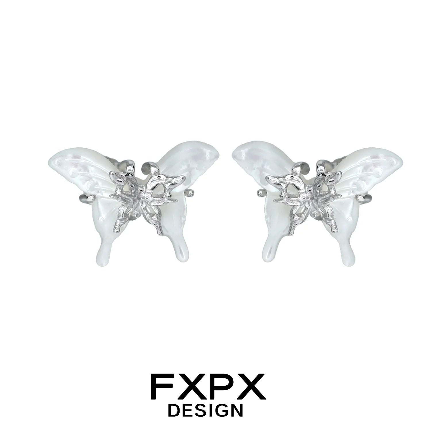 Elegant white shell butterfly earrings by FXPX with intricate detailing and a polished finish