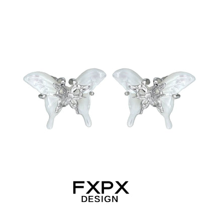 FXPX white shell butterfly earrings with a unique design and elegant detailing
