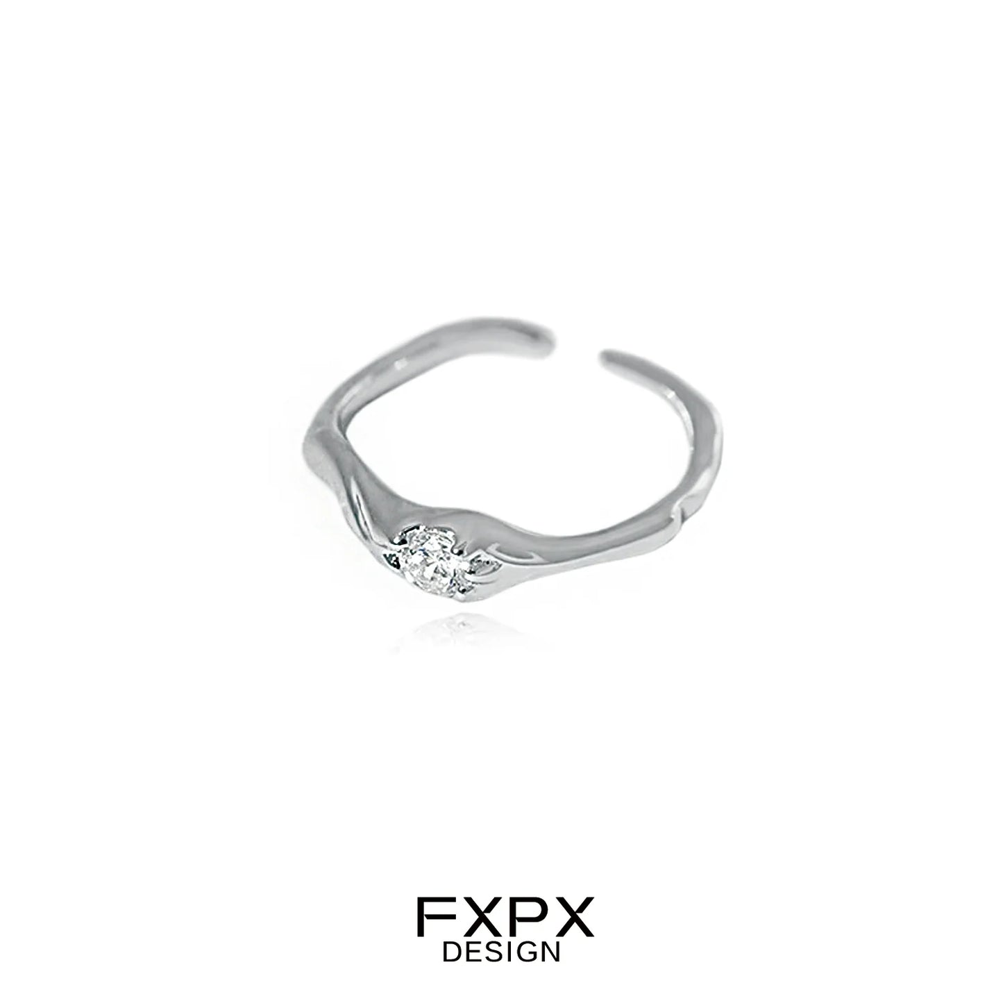 Stylish FXPX white zircon ring with a sleek design featuring a sparkling stone