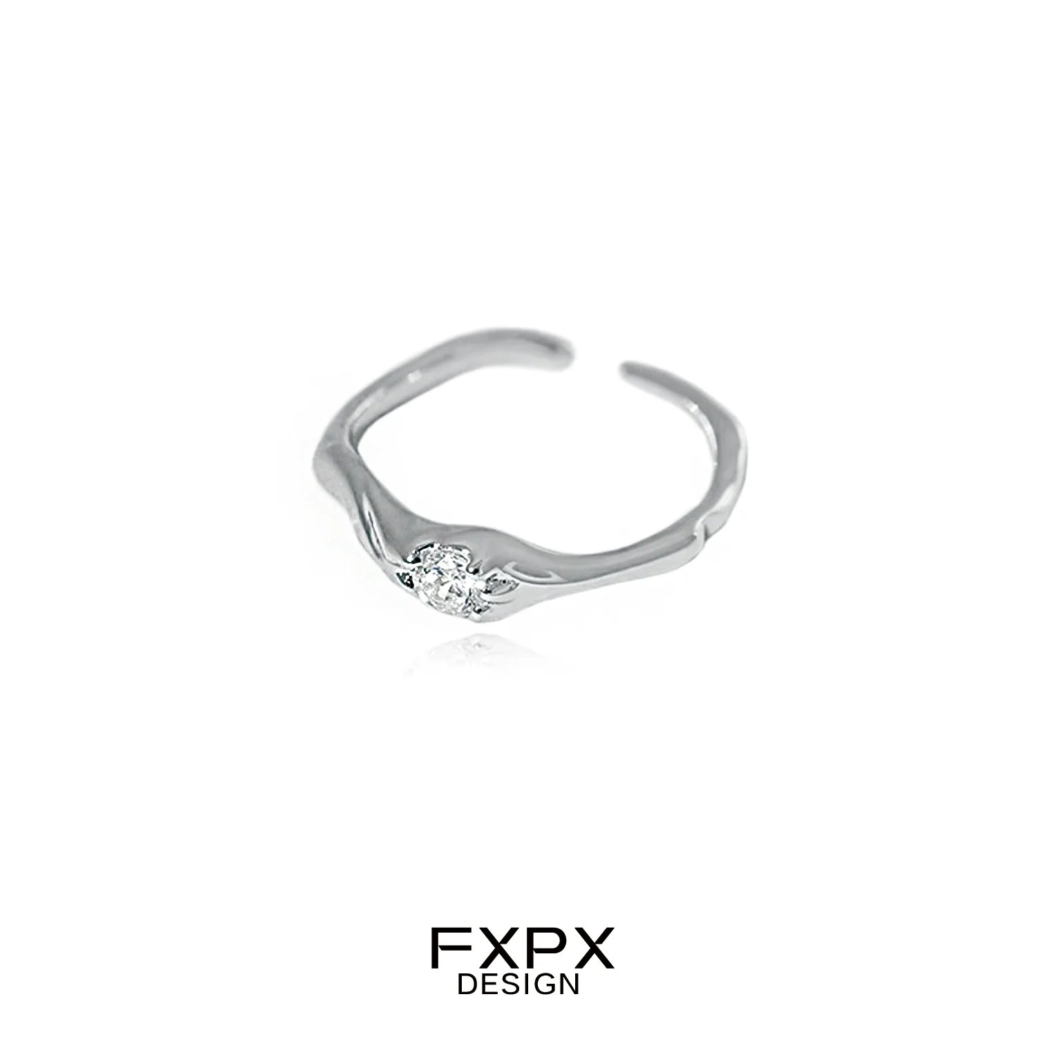 Stylish FXPX white zircon ring with a sleek design featuring a sparkling stone