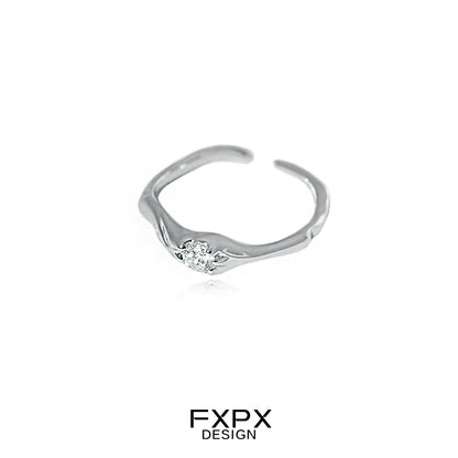 Stylish FXPX white zircon ring with a sleek design featuring a sparkling stone
