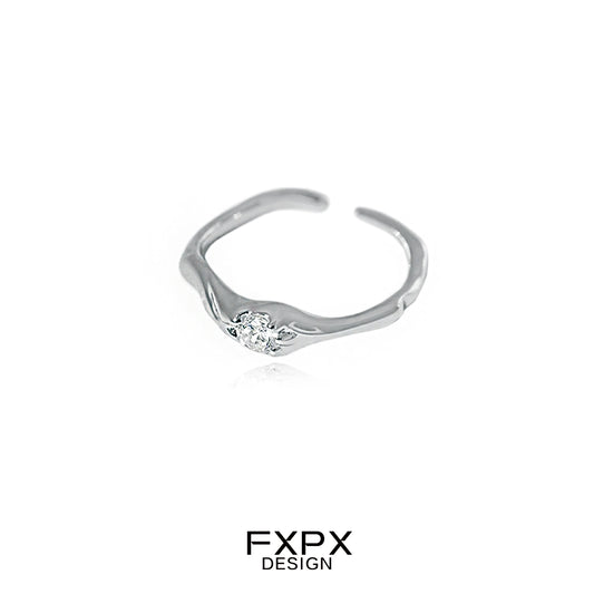Stylish FXPX silver white zircon ring with a sleek design and sparkling stone centerpiece