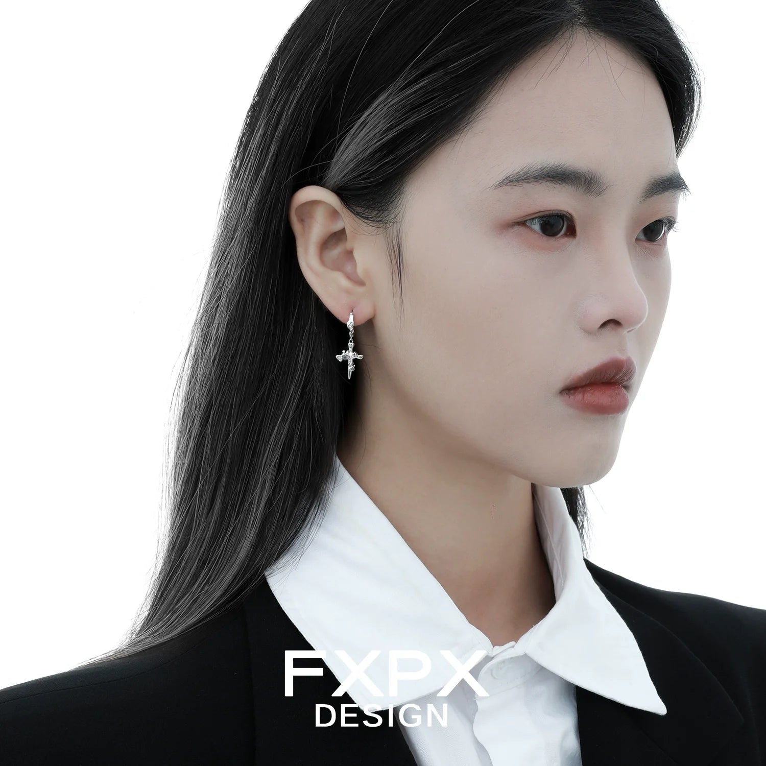 Stylish FXPX Y2K cross earrings in silver, perfect for adding a trendy touch to any outfit