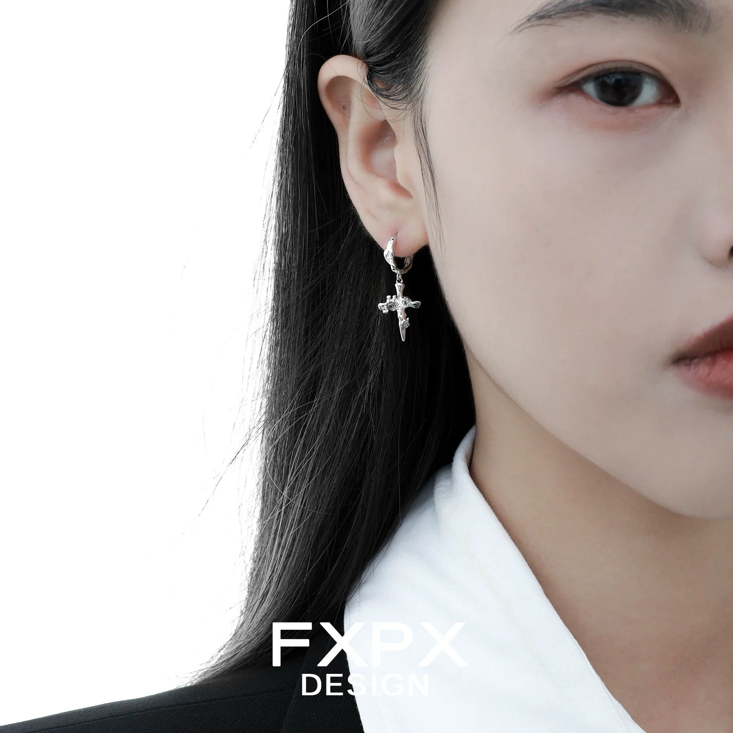 FXPX Y2K cross earrings with a stylish design, perfect for modern fashion enthusiasts