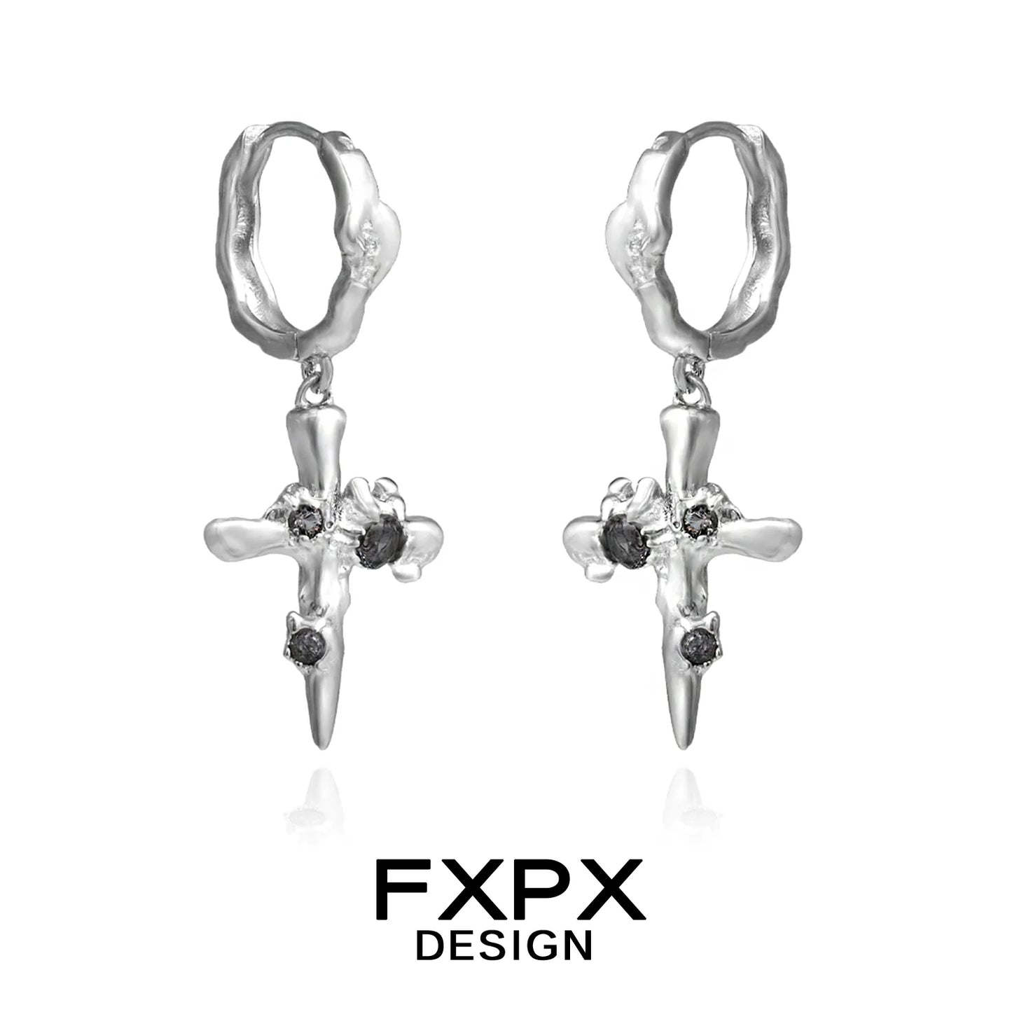 Stylish FXPX Y2K cross earrings featuring intricate design and sparkling accents