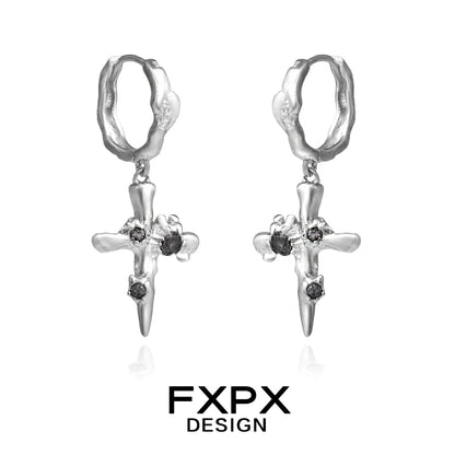 Stylish FXPX Y2K cross earrings featuring intricate design and sparkling accents